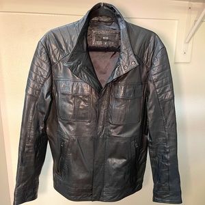 HUGO BOSS Men's black leather jacket, Size 38R